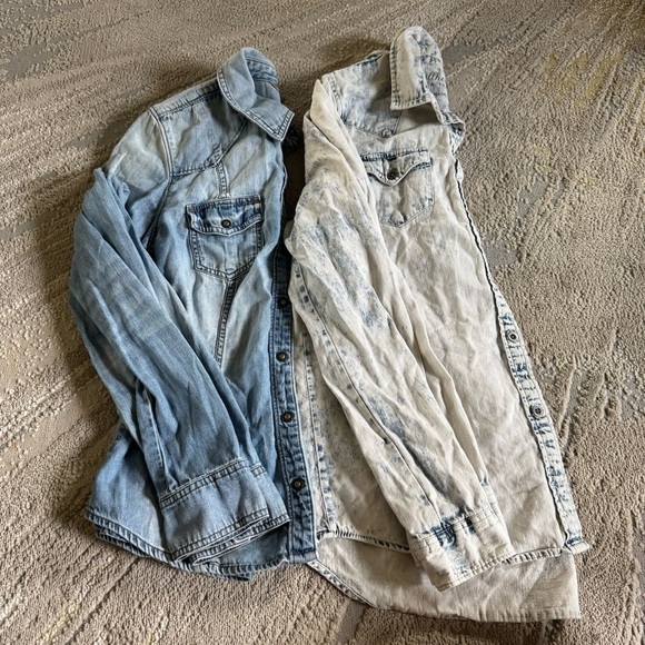 Bullhead Black Denim chambray shirts Guess button front snap cotton small - Picture 1 of 11